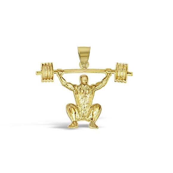 14K Yellow Gold Weightlifter Pendant Charm Fitness Gym Sports Jewelry 1 inch - Picture 3 of 3